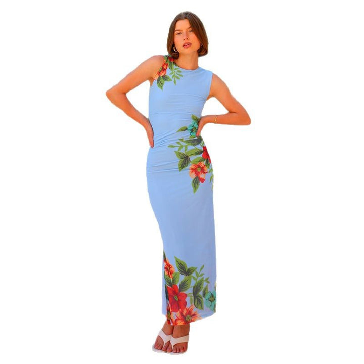 Dame maxi kjoler med blomsterprint og figursyet snit