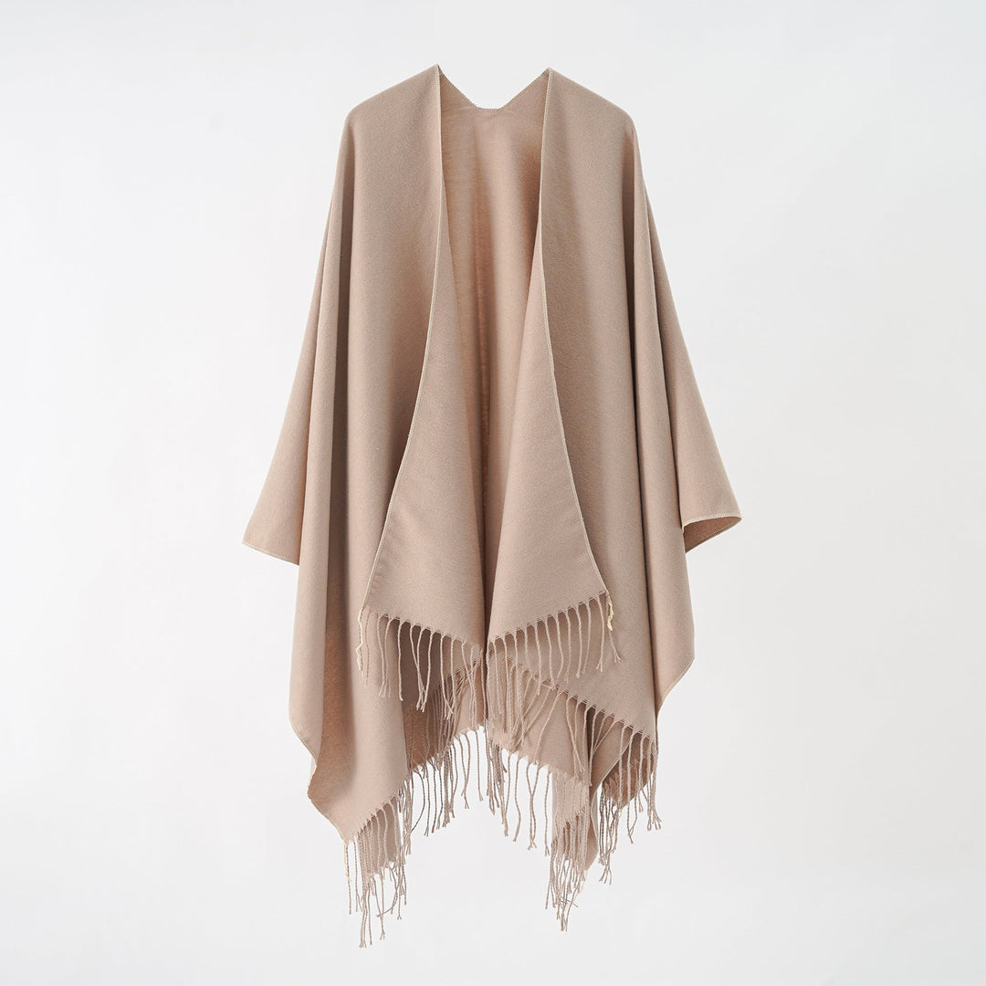 Dame Modisk Frynse-Poncho Af Blødt Materiale med Luksuriøs Fald Skovae