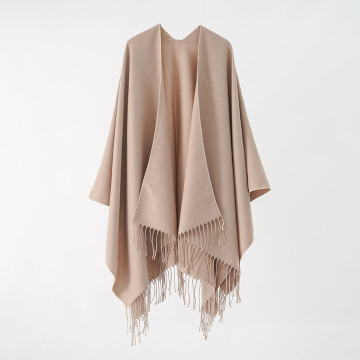 Dame Modisk Frynse-Poncho Af Blødt Materiale med Luksuriøs Fald Skovae