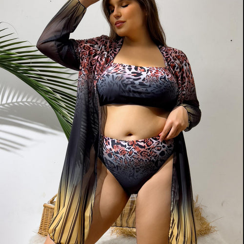 Dame bikini-sæt med elegant indpakningsskørt og modetrend leopardmønster Skovae