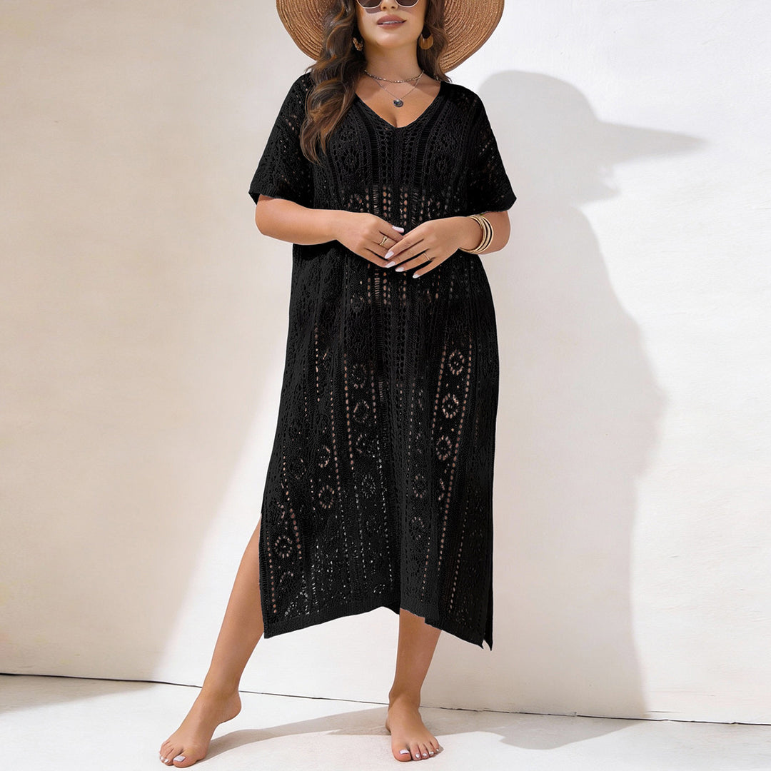 Dame hæklede strandkjole med V-udskæring og sidelament Skovae