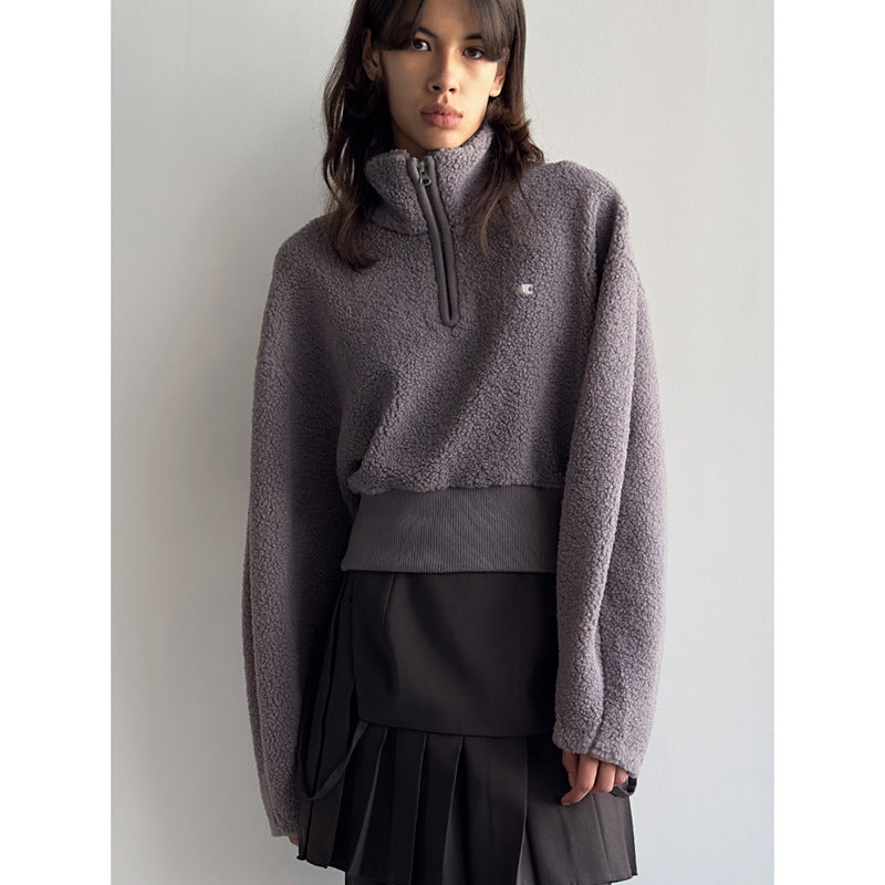 Dame hyggelig fleece-pullover med kort lynlås og elastisk manchet Stilla