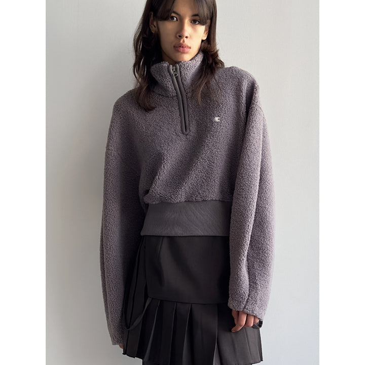 Dame hyggelig fleece-pullover med kort lynlås og elastisk manchet Stilla