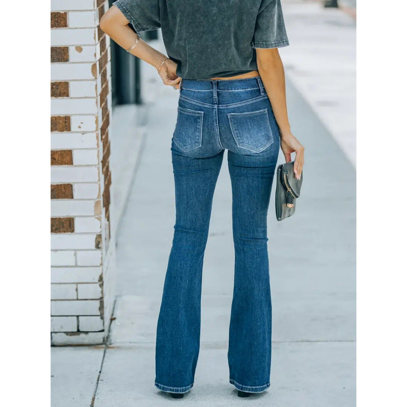 Dame Flared Jeans i vintage-stil med afslappet destroyed-effekt Skovae