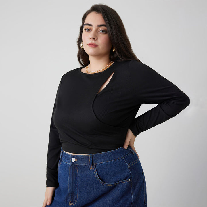 Dame Crop-top med asymmetrisk cut-out og lange ærmer Stilla