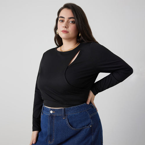 Dame Crop-top med asymmetrisk cut-out og lange ærmer Stilla