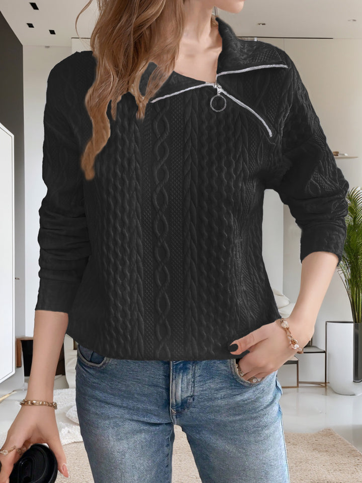 Dame behagelig pullover med lynlås og struktur Stilla