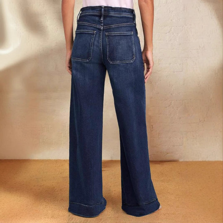 Kvinder brede jeans med justerbar talje og trendy detalje Stilla