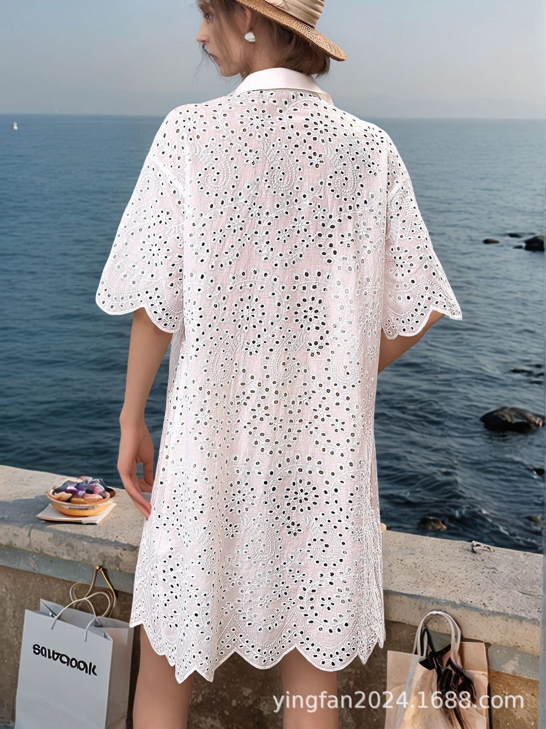 Dame Broderie Anglaise Strand Overgangs-Shirt Stilla