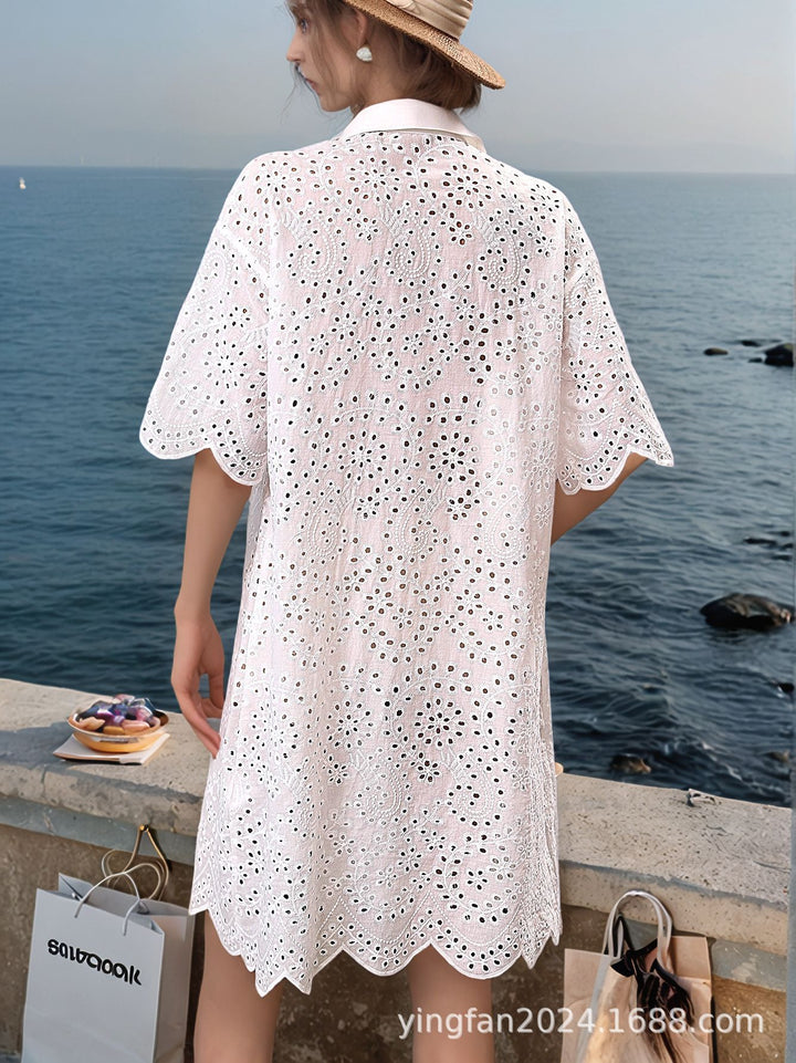 Dame Broderie Anglaise Strand Overgangs-Shirt Stilla