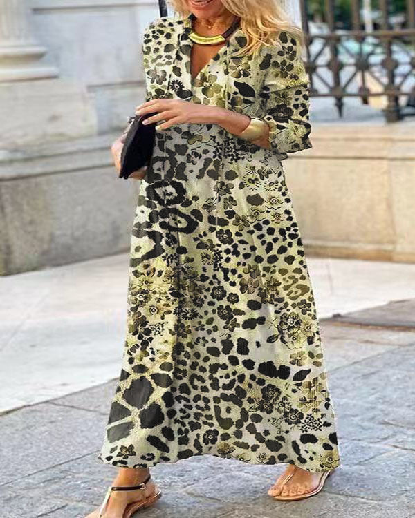 Dame Chic Leopardmønster Maxi Kjole Stilla