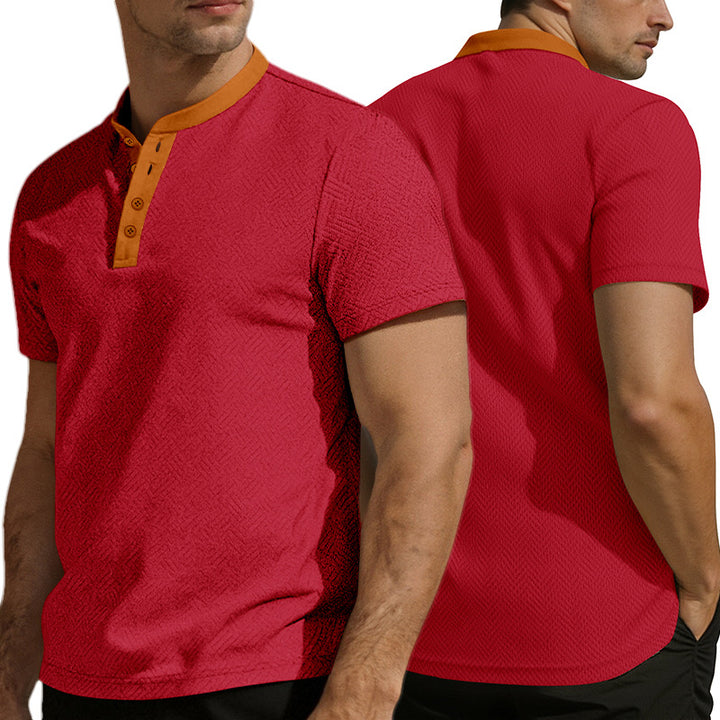 Herrer nan slankt kortærmet Henley polo skjorte med mandarin krave og fin jacquard struktur Skovae