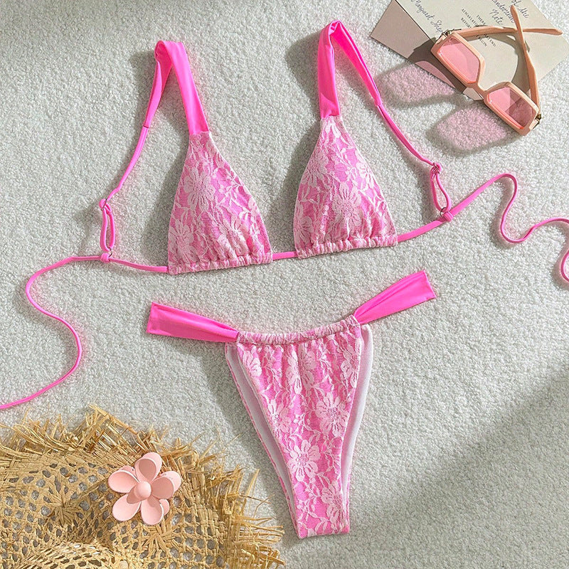 Dame Triangel-bikini med blomster spidsedesign Skovae