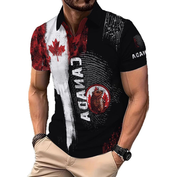 Herrer polo shirt med kreativt canadisk inspireret grafikdesign og høj kvalitet bomuldsblanding Stilla