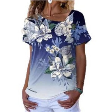 Damebluse med floraltryk og korte ærmer Stilla