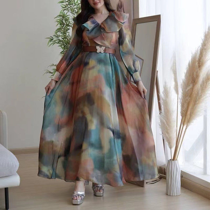 Dame Maxikjole med flydende chiffon og legende flæse design Stilla