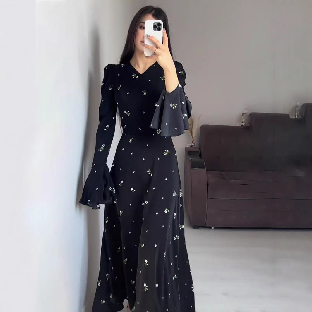 Dame Langærmet Blomsterkjole med Volanter Stilla