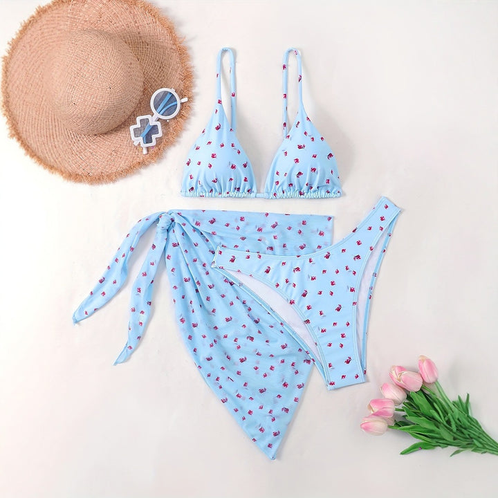 Dame triangle bikini med blomstret sarong Skovae