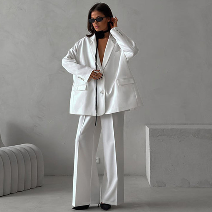 Kvinders elegante to-delte sæt med oversized blazer og brede bukser Skovae