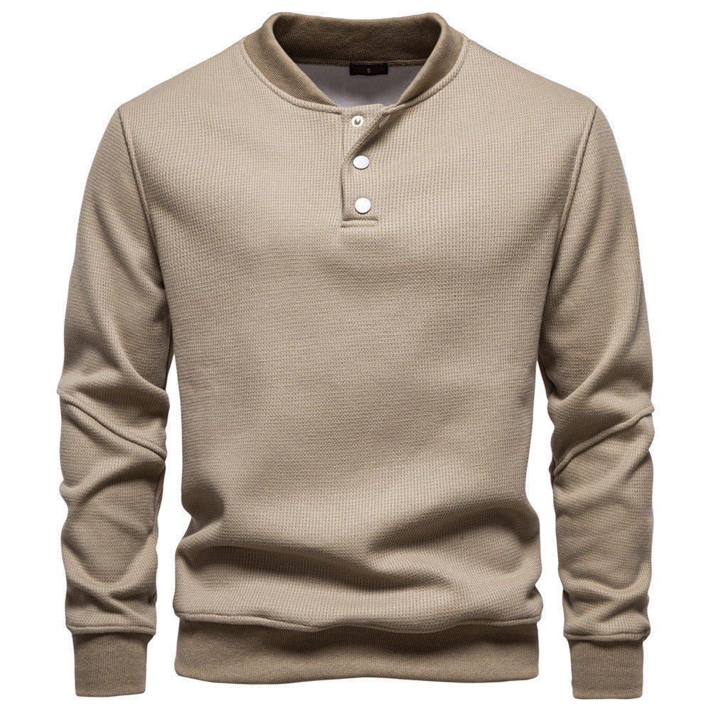 Herrer nan vaffelstruktur-Henley-pullover med kort tryknaplukning og ribkant Skovae