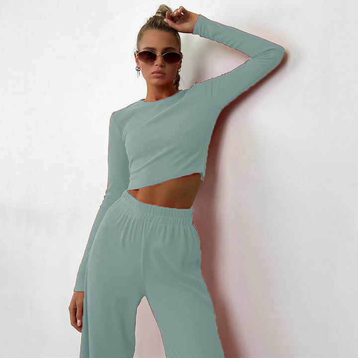 Kvinder elegant og moderne cropped sæt med langærmet top og behagelige bukser Skovae