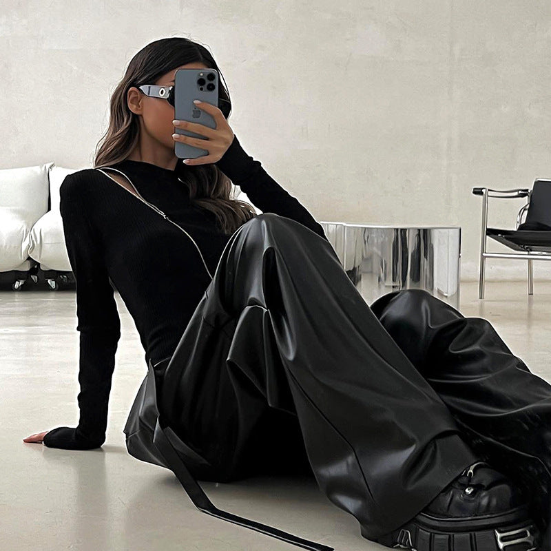 Femme Fashion-Forward Asymmetrisk Lynlåst Top Stilla