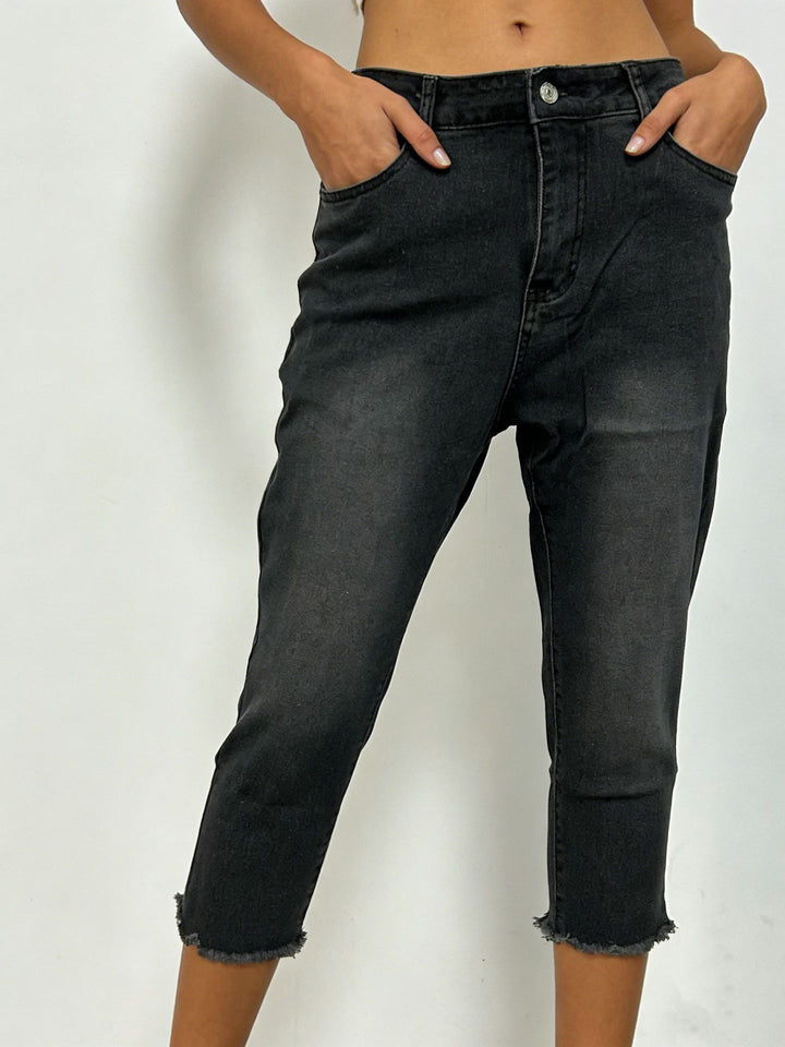 Damer casual High-Waist jeans med frynset kant og trendy snit Skovae