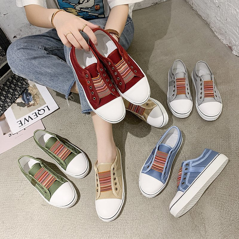 Dame afslappede Slip-On Sneakers med farvet tekstilbånd Stilla