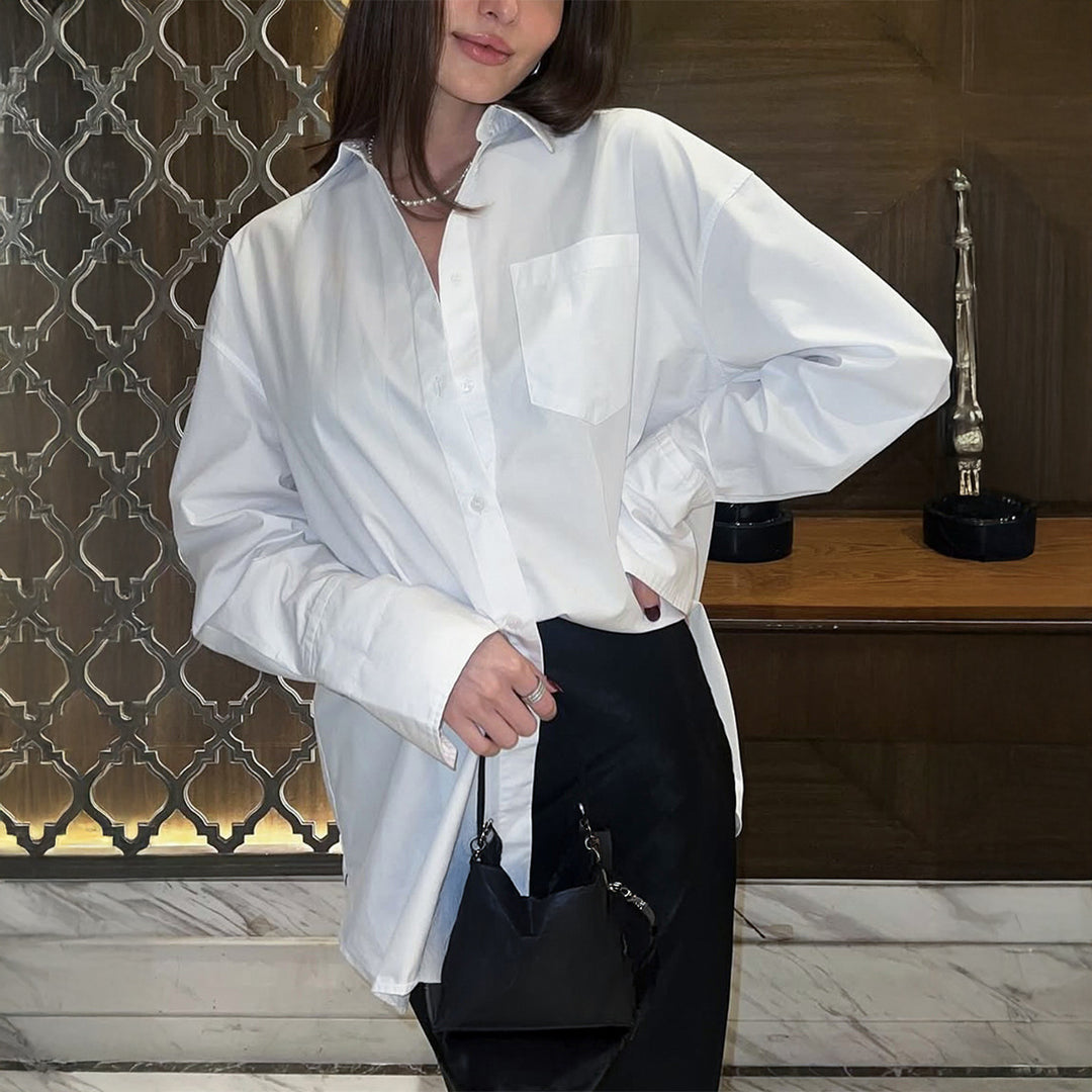 Dame Oversized Skjortebluse med blanke Manchetter Stilla