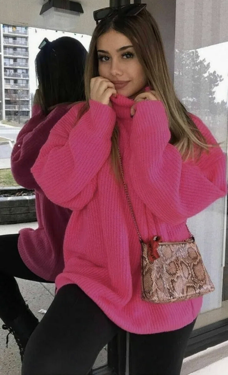 Kvinders strikket sweater med høj hals og høj pasform Stilla