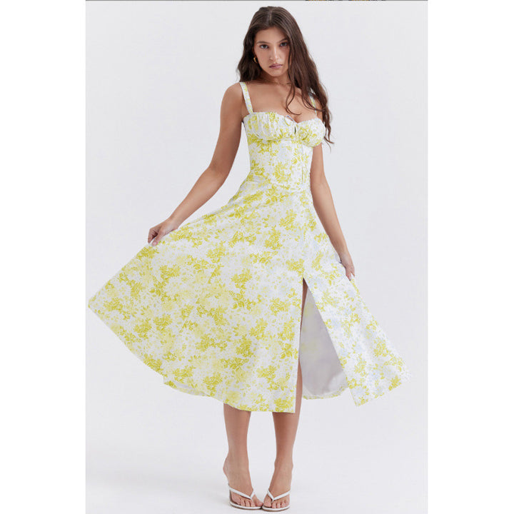 Dame maxikjole med floral design og elegant slids Skovae