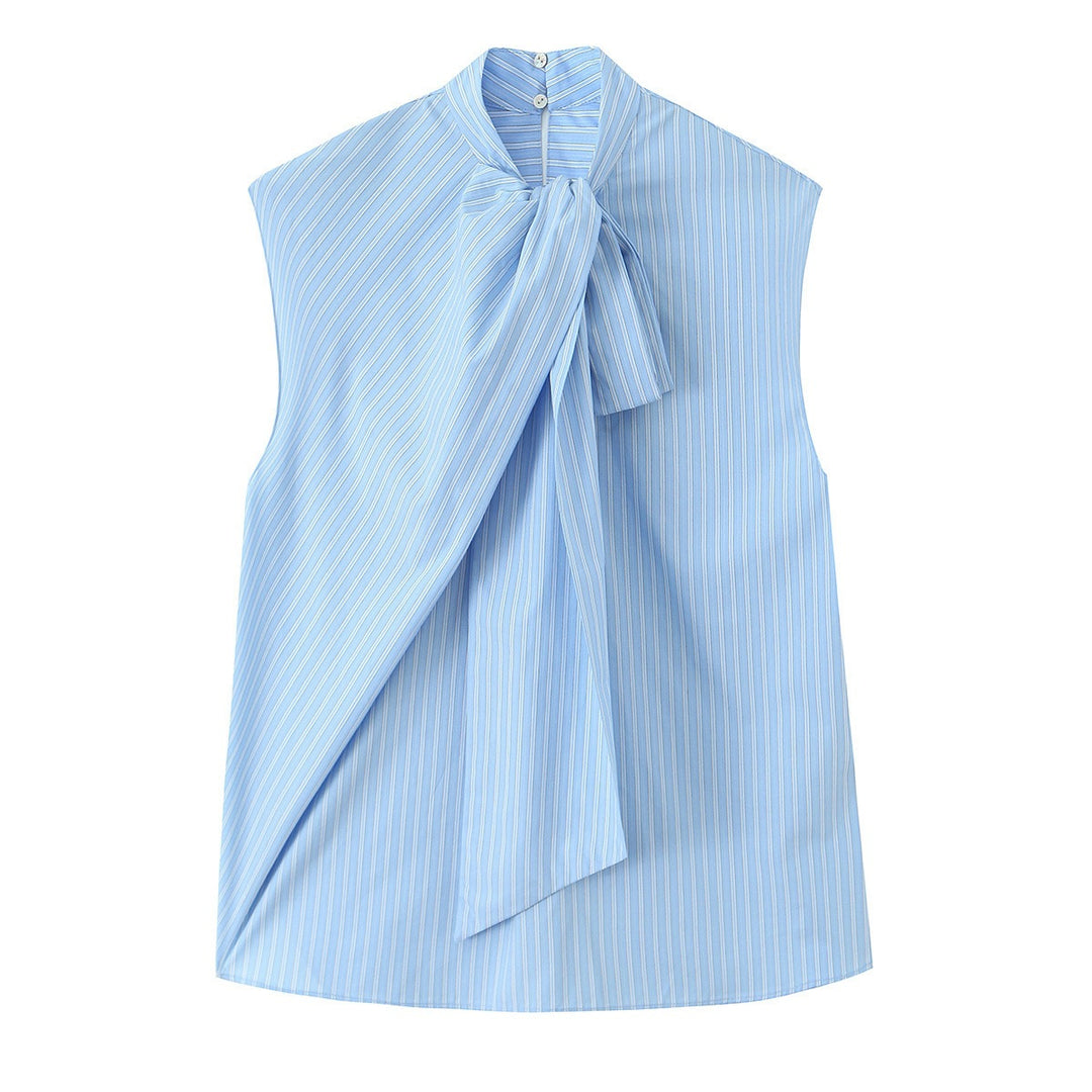 Dame skovblus skjorte med dekorerende sløjfe og elegant stribet look Skovae