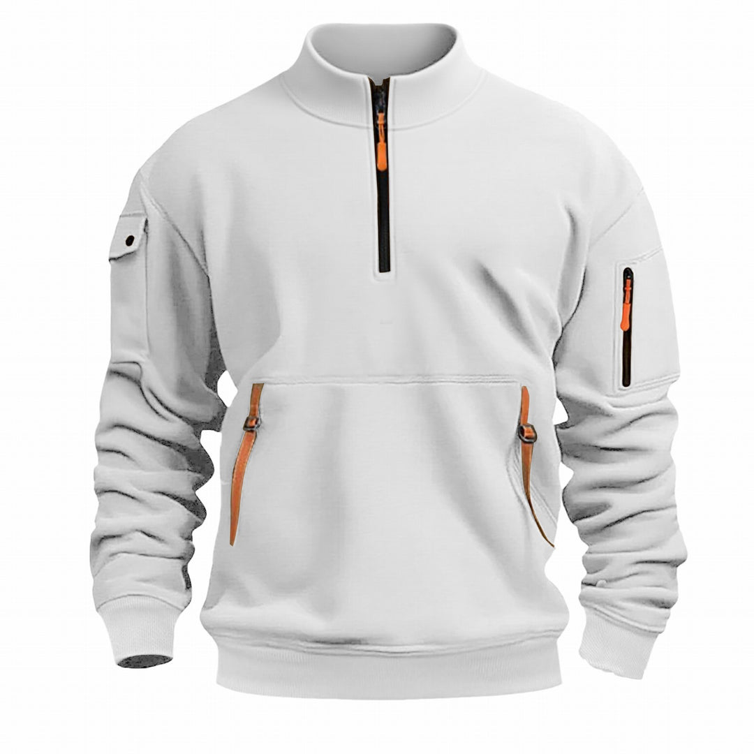 Herren nan Sweatshirt med ståkrave, halv lynlås, kengurutaske og ærmetaske Skovae
