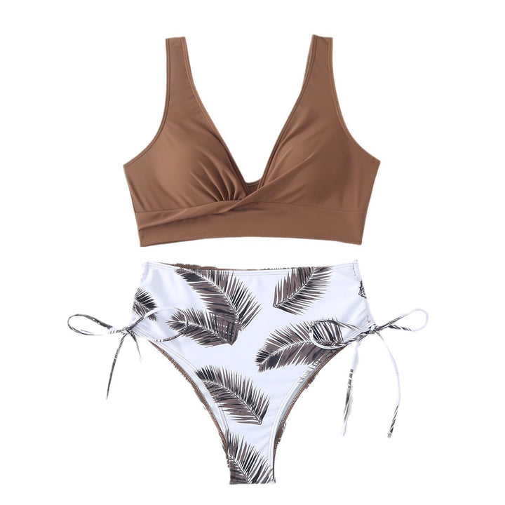 Damer Højtaljet Palmblad-Print Bikini-Sæt Stilla