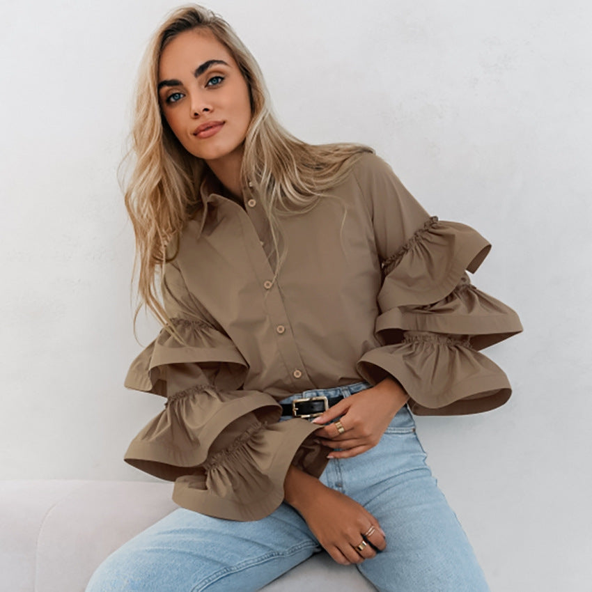 Damebluse med voluminøse rynkede ærmer Stilla