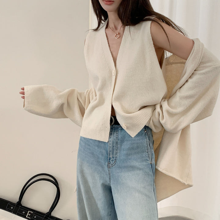 Kvinders casual strik cardigan med knaplukning og voluminøse ærmer Stilla