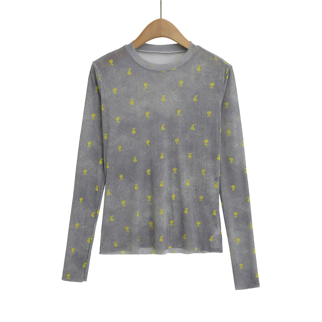 Dame langærmet t-shirt med blomsterprint og blødt indvendigt materiale Stilla