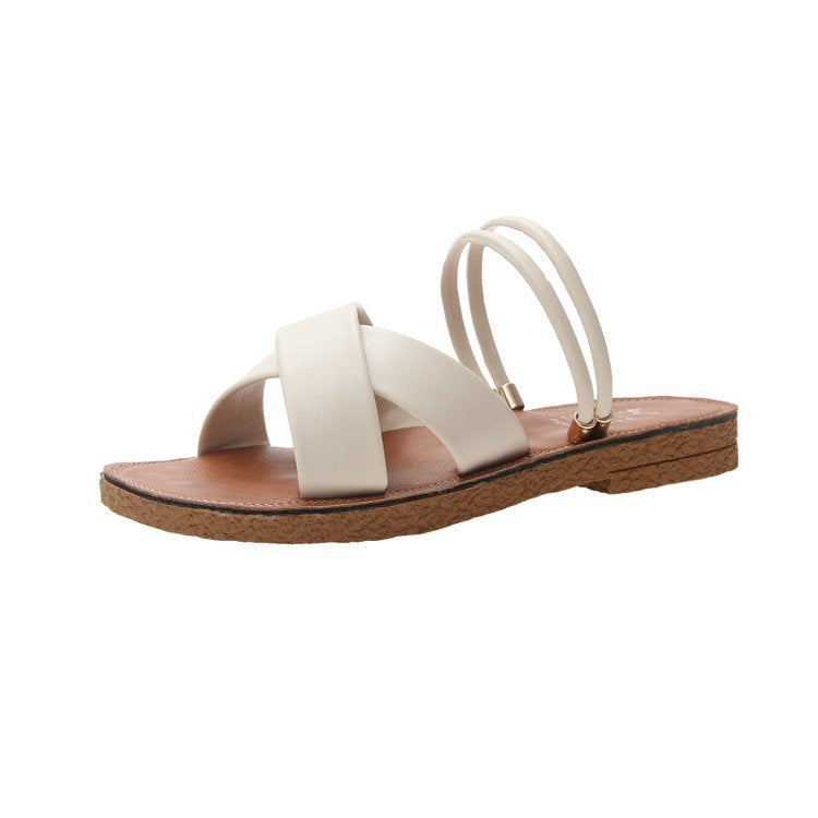 Dame na flade sandaler med krydsede polstringstropper, tredobbelt elastisk hælstrap og ergonomisk korksål Skovae