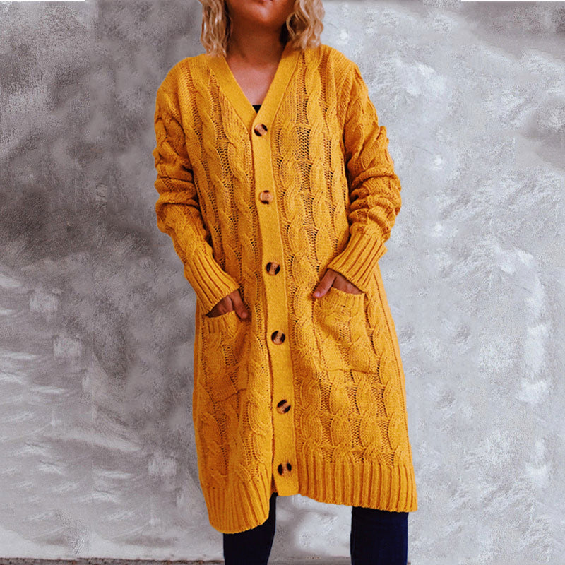 Kvindernes chunky strik cardigan med lommer og knapdetaljer Stilla