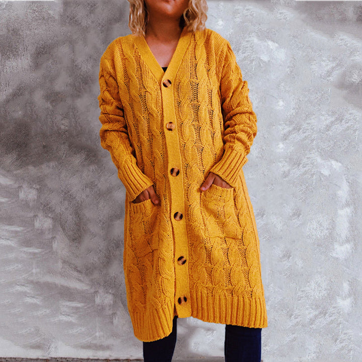 Kvindernes chunky strik cardigan med lommer og knapdetaljer Stilla