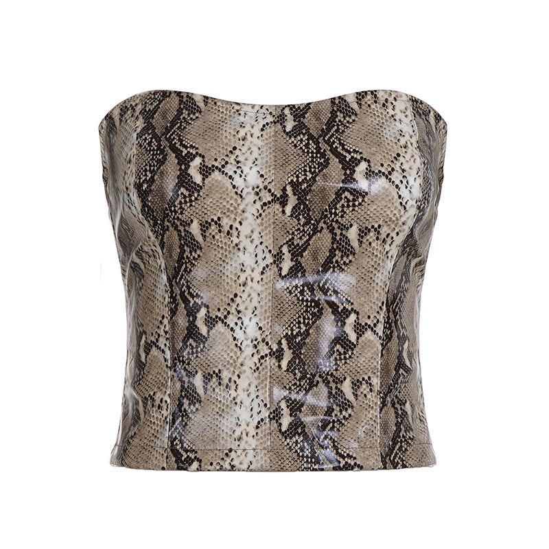 Damen Crop-Top im Schlangenleder-Look Skovae