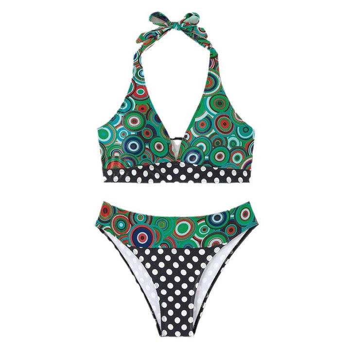 Dame Triangel-Bikini-Sæt med farverig mønstermix og justerbar halter Stilla