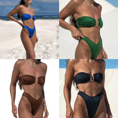 Dame bandeau-bikini med elegant nøgle-detail Skovae