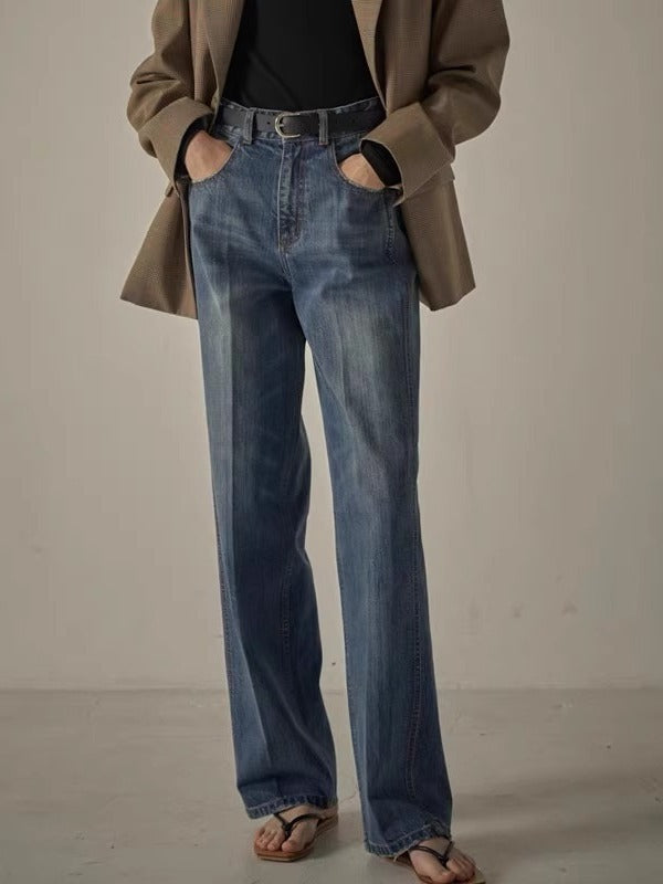 Dame bredskårne jeans med høj talje og elegant taljehåndværk Stilla
