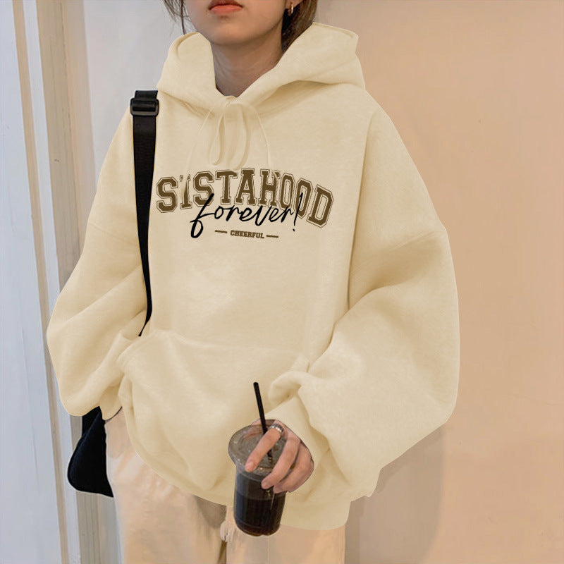 Kvinders hoodie med kreativ tekst og afslappet oversized pasform