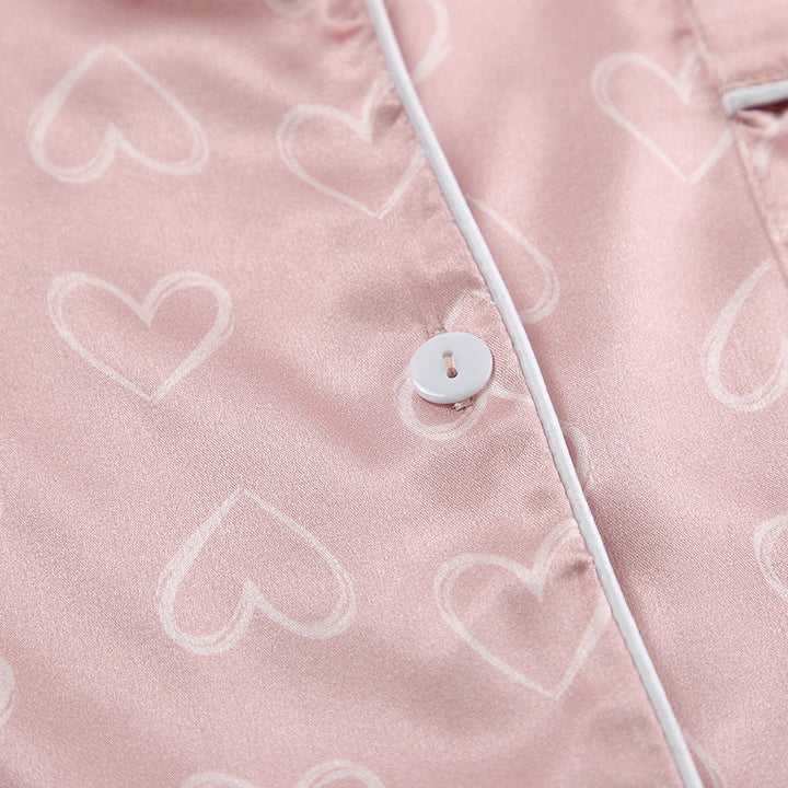 Dame Satin Pyjamasæt med hjerteprint og høj kvalitet Stilla
