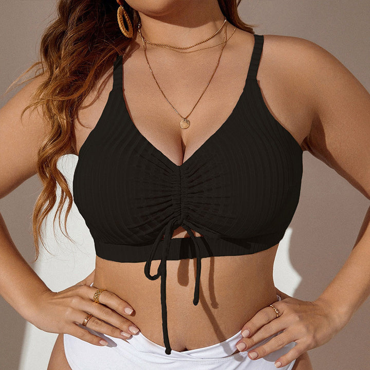 Dame Crop-Top Bikinioberteil med dekorative flæser og justerbare strop-systemer Skovae