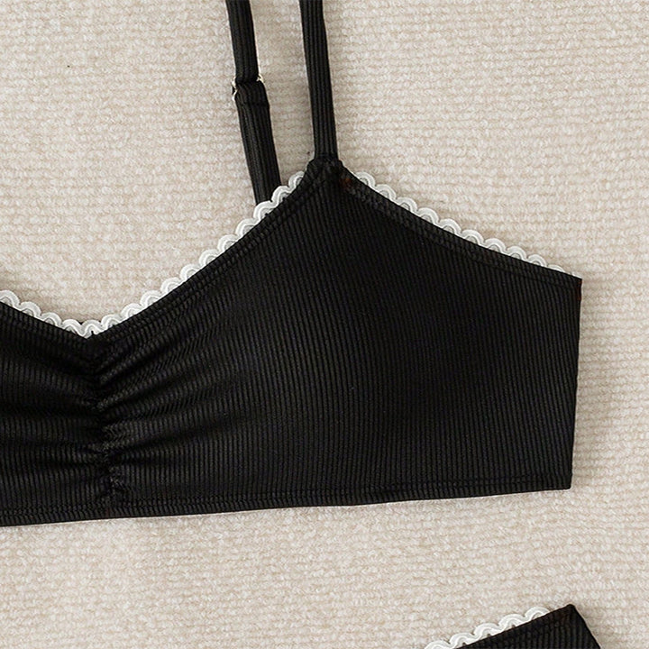 Dame Rib-Balloonet Crop-Svømmetop og Højtskåret Bikini-Sæt Stilla