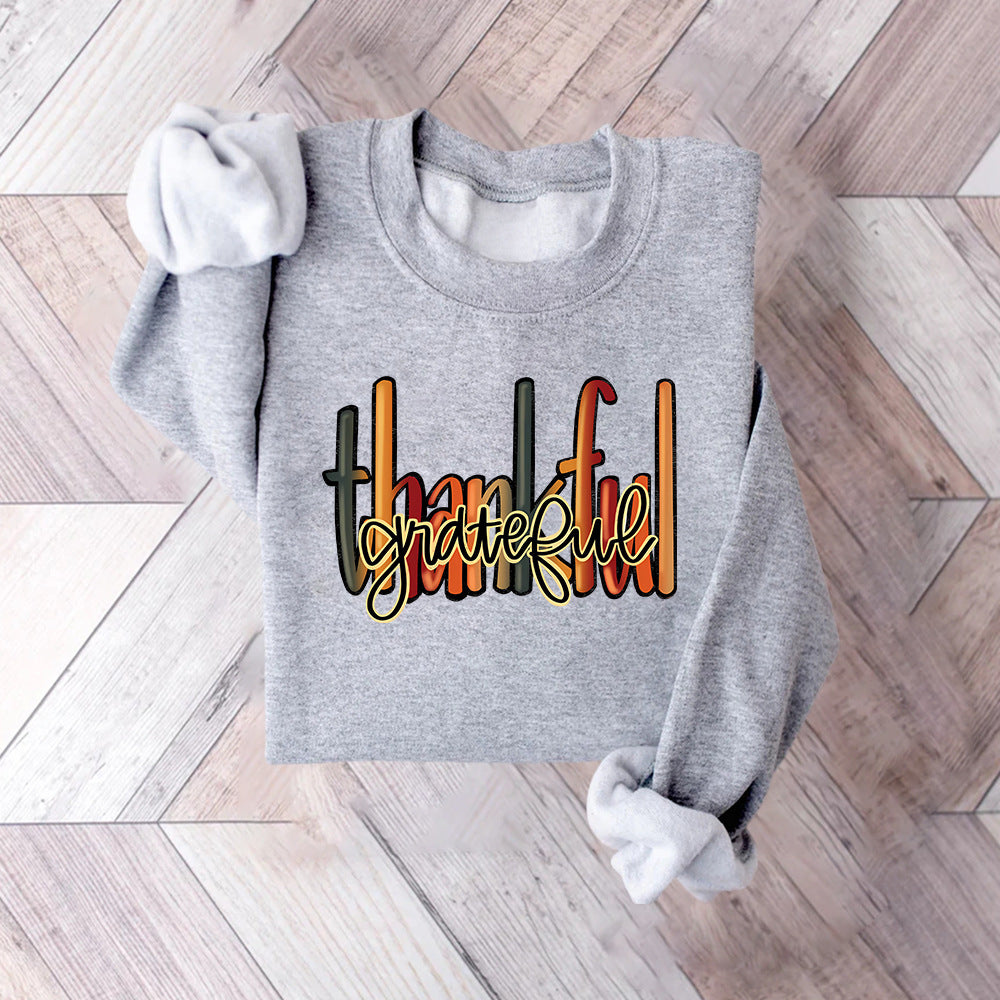Kvinders sweatshirt med kreativ "thankful" tekst og behagelig pasform Stilla