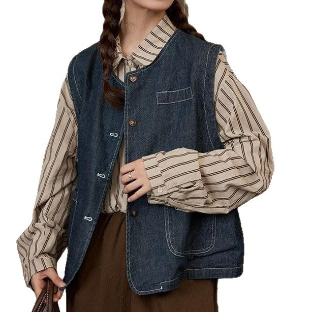 Kvinder denimvest med knaplukning og lommer Stilla